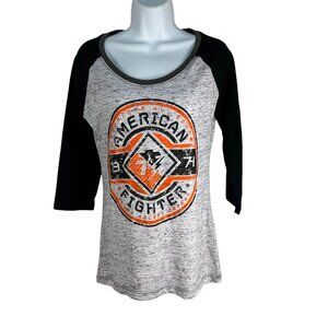 American Fighter Womens Raglan Baseball Tee Size S Black White Cotton Polyester
